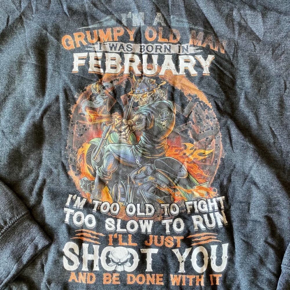 Grumpy Old Man February Birthday Hoodie Gray XL
